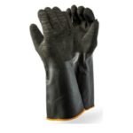 Industrial Rubber Gloves (Black/Orange) Rough Palm, Rolled Cuff, Elbow 40Cm Length Builders Glove
