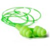 Re-Useable Flourescent Green Mushroom Tri Flange Corded - En 352-2 Snr 30 Re-Usable Earplug With Green Cord (Snr30)