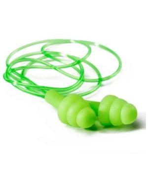 Re-Useable Flourescent Green Mushroom Tri Flange Corded – En 352-2 Snr 30 Re-Usable Earplug With Green Cord (Snr30)