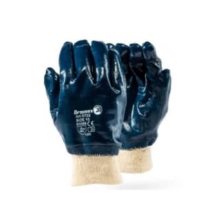 Blue Nitrile Coated Knitted Wrist Gloves – Heavy Duty Durability – Smooth Finish