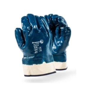 Blue Nitrile Coated Safety Cuff Gloves – Heavy Duty Durability – Smooth Finish