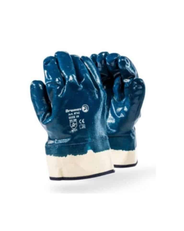 Blue Nitrile Coated Safety Cuff Gloves Heavy Duty Durability Smooth