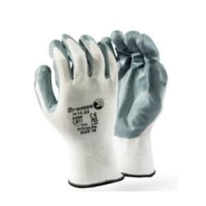 Dromex Nitrolite Nylon Grey Nitrile Coated On White Shell – Excellent grip performance in wet, oily and dry environments