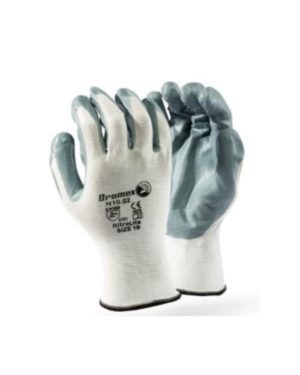 Dromex Nitrolite Nylon Grey Nitrile Coated On White Shell – Excellent grip performance in wet, oily and dry environments