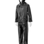 Black Rubberized Rain Suits, Hood, Zip and Storm Flap