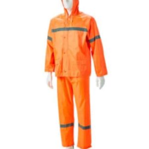 Orange Reflective Rubberized Rain Suits, Hood, Zip and Storm Flap