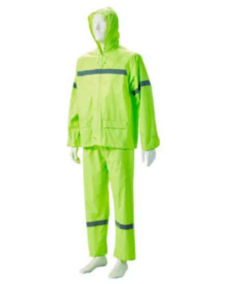Lime Green Reflective Rubberized Rain Suits, Hood, Zip and Storm Flap ...