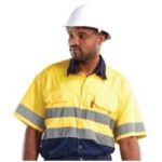 100% Cotton Hi-Visibility Ventilated Two Tone Short Sleeve Shirts – Orange / Navy Blue Or Yellow/Navy