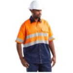 100% Cotton Hi-Visibility Ventilated Two Tone Short Sleeve Shirts – Orange / Navy Blue Or Yellow/Navy