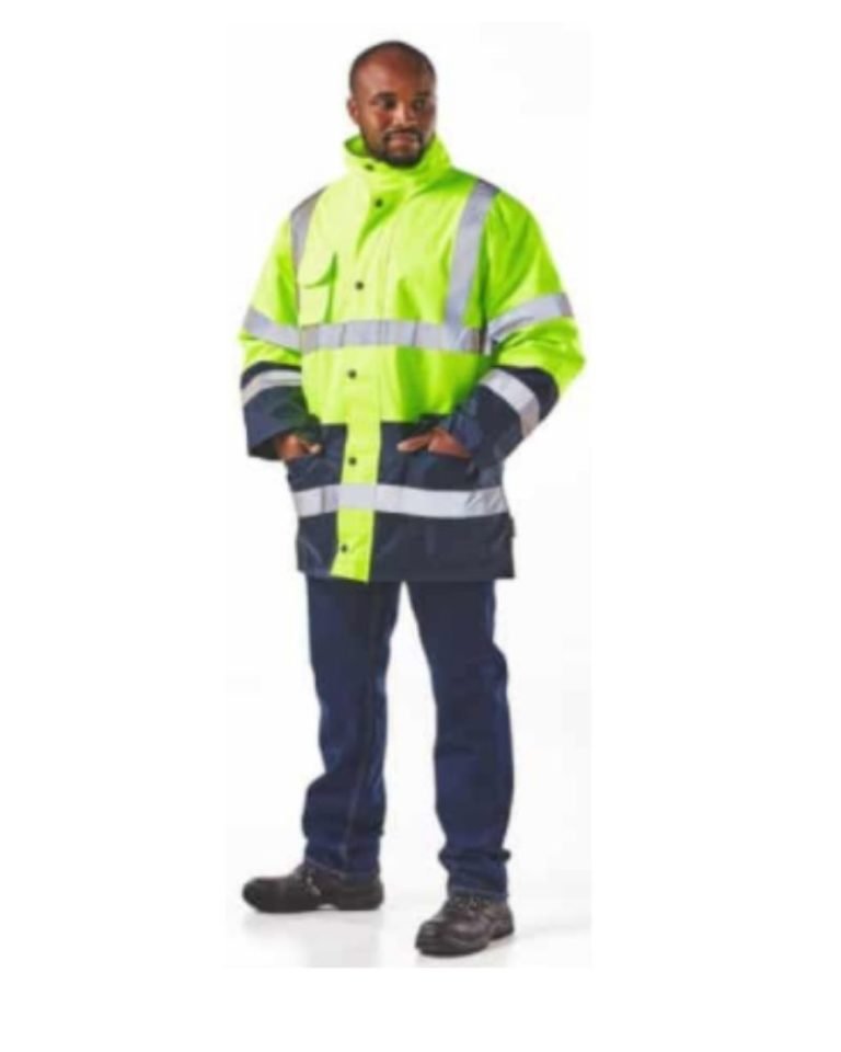 Dromex Two Tone Waterproof Hi Viz Thermal Jackets, Lime/ Navy Blue