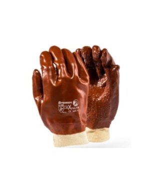 Dromex Xtra Brown Pvc Rough Finish Gloves Knitted Wrist
