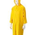 Yellow Rubberized Raincoat Calf Length, Hood, Zip and Storm Flap Small To 3Xl