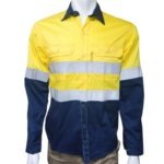 100% Cotton Hi-Visibility Ventilated Two Tone Long Sleeve Shirts – Orange / Navy Blue Or Yellow/Navy