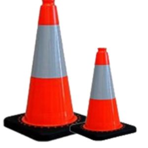 Red Traffic Cone With Reflective Tape 500Mm with black rubber base