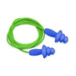 JAVLIN 3 Flange Mushroom Reusable Ear Plugs Blue Plug, Green Cord