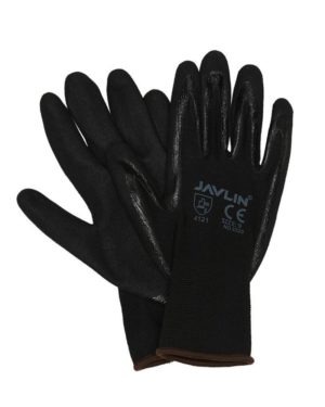 Javlin Black Soft Feel Liner With Black Double Coated Nitrile, Palm Dipped,