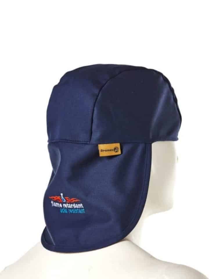 Dromex D59 Navy Blue Flame & Acid 3 Panel Welders Skull Cap With Neck