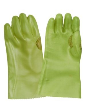 JAVLIN PVC Medium Weight Hi-Vis Green Reinforced Safety Cuff Gloves 27cm