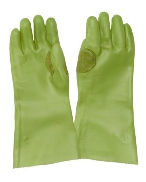 Javlin PVC Elbow Length Medium Weight Hi-Vis Green Reinforced Gloves 35cm