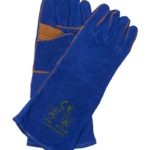 Javlin Blue Lined Superior Welding Glove 8″Cuff, A Grade Leather Full Palm Yellow Reinforcing 40cm