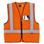 JAVLIN En4 Style Trichot Solid Sleeveless Reflective Vest With Zip, Orange, Id Pocket