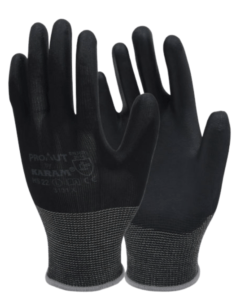 KARAM, PROKUT - Black Polyester Liner 13 Gauge with Black PU Coating Safety Gloves