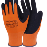 KARAM, PROKUT – Orange Polyester Liner 13 Gauge with Black Latex Coating Safety Gloves