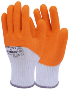 KARAM, PROKUT - White Poly Cotton Liner 10 Gauge with Orange Latex Dip Safety Gloves