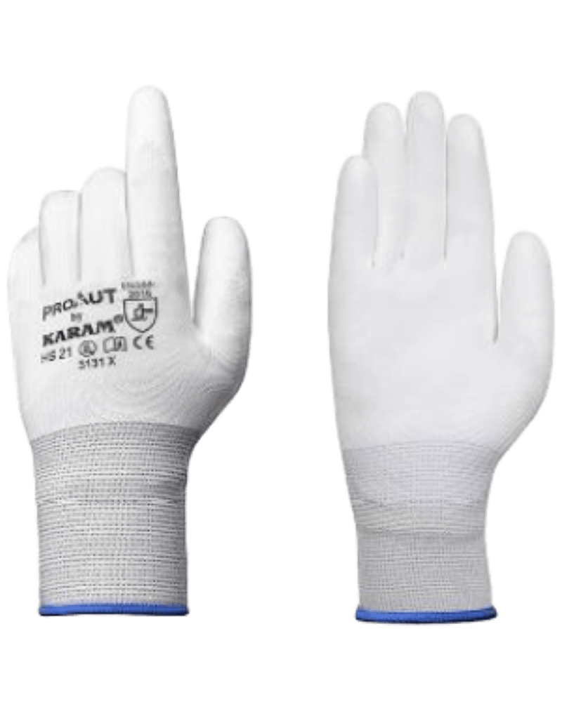 KARAM, PROKUT - White Polyester Liner 13 Gauge with White PU Coating Safety Gloves