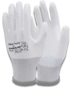 KARAM, PROKUT - White Polyester Liner 13 Gauge with White PU Coating Safety Gloves