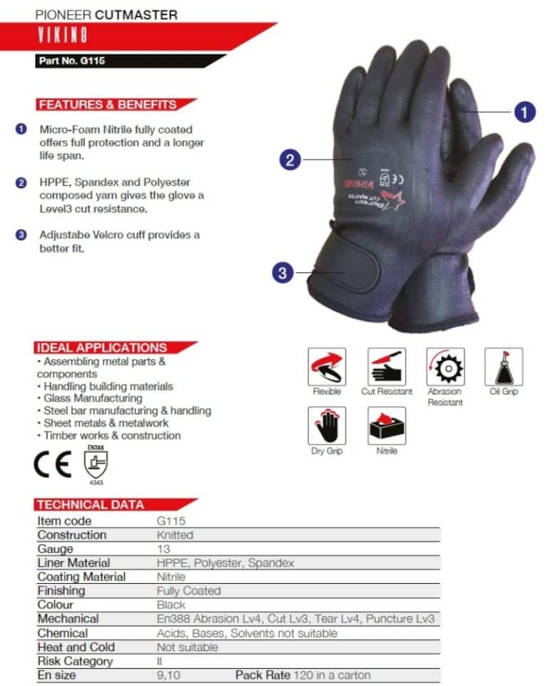 Viking CutMaster Nitrile Coated Cut Level 3 Glove Velcro Cuff ZDI