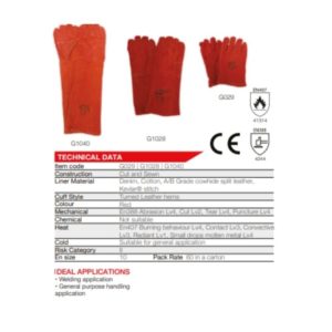Pioneer Touch 8″ Red Heat Resist Glove Elbow – Kevlar Stitch