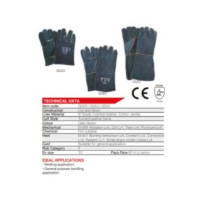 2.5″ Green Lined Wrist Length Leather Gloves