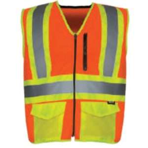 WATT Orange Vest with front pockets and silver reflective tape