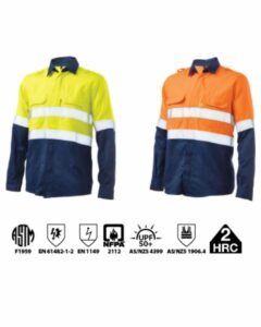 ATPV Flame retardant 8.3Cal Modacrylic 2 Tone Hi-Viz Long sleeve Shirt With Silver Reflective Tape