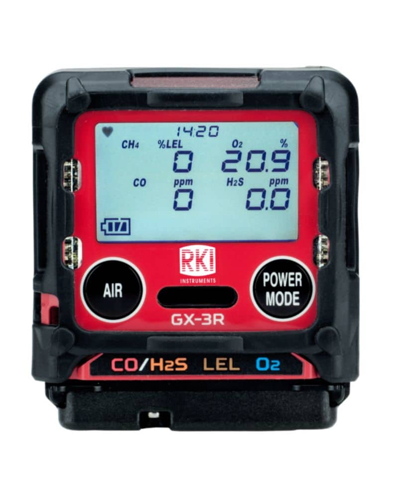 RKI Instruments GX-3R Gas Detector for LEL / O2 / H2S / CO with Li-Ion battery pack and 100-240 VAC charger